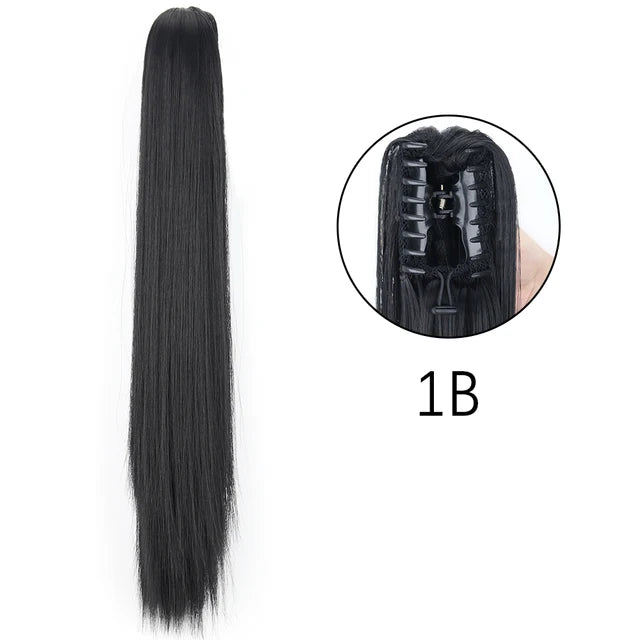 Extensiones de clip con garra sintética: cola de caballo larga y recta