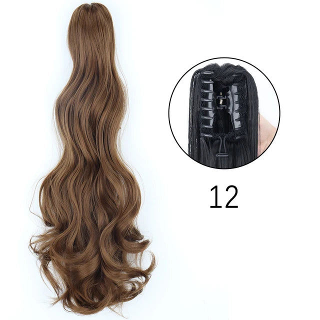 Extensiones de clip con garra sintética: cola de caballo larga y recta