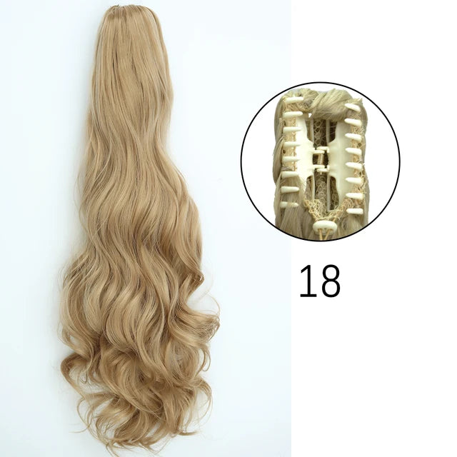 Extensiones de clip con garra sintética: cola de caballo larga y recta