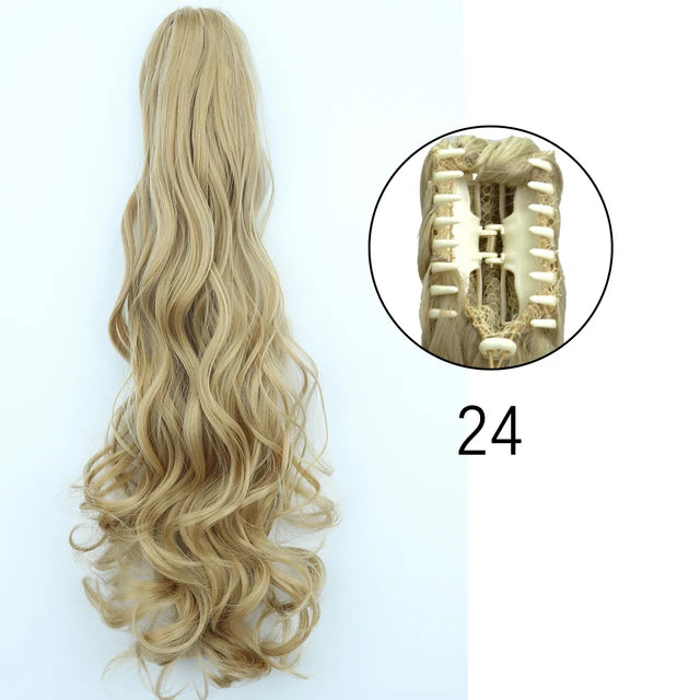 Extensiones de clip con garra sintética: cola de caballo larga y recta