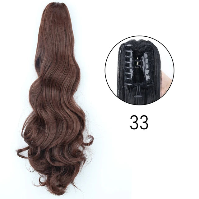 Extensiones de clip con garra sintética: cola de caballo larga y recta
