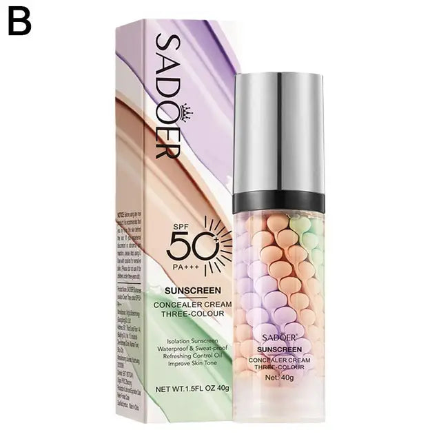 Base de maquillaje facial Tri-color Cream Contour Aislamiento de color Base de maquillaje resistente al agua Base de maquillaje natural Crema de 40 g