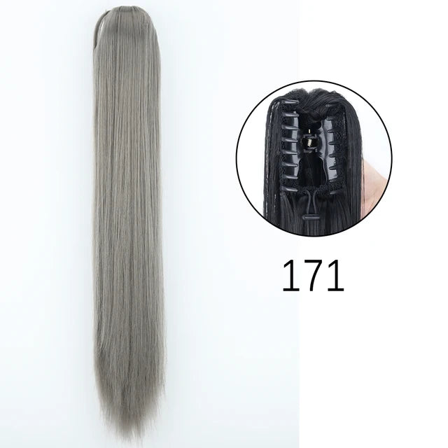 Extensiones de clip con garra sintética: cola de caballo larga y recta