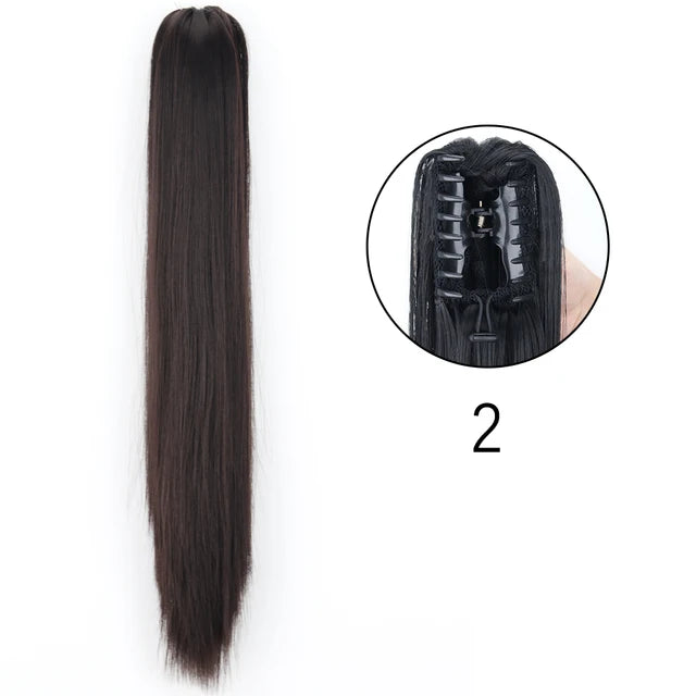 Extensiones de clip con garra sintética: cola de caballo larga y recta