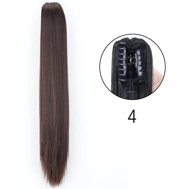 Extensiones de clip con garra sintética: cola de caballo larga y recta