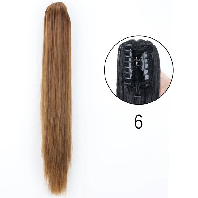 Extensiones de clip con garra sintética: cola de caballo larga y recta