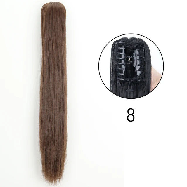 Extensiones de clip con garra sintética: cola de caballo larga y recta