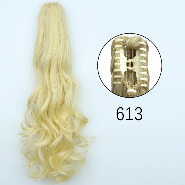 Extensiones de clip con garra sintética: cola de caballo larga y recta