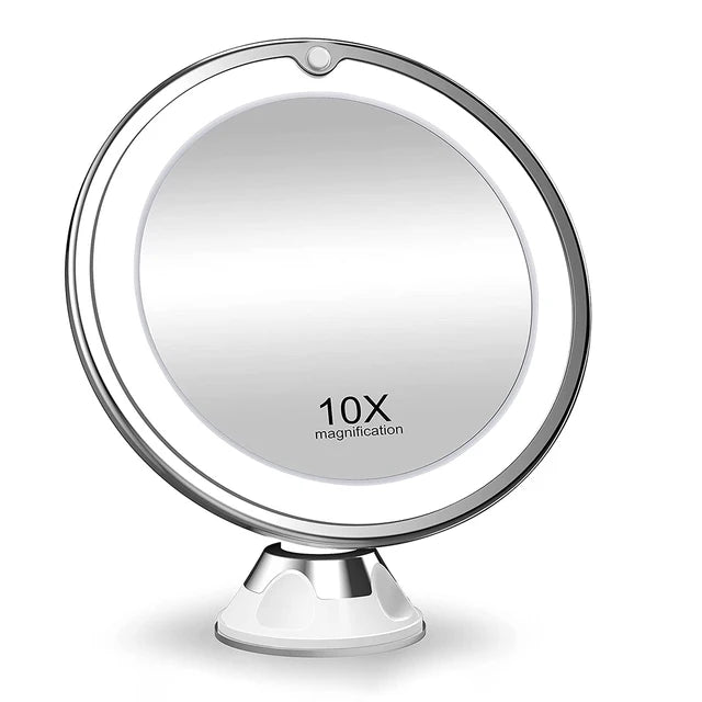 Espejo de maquillaje portátil con aumento de 10X, iluminación LED y pantalla táctil