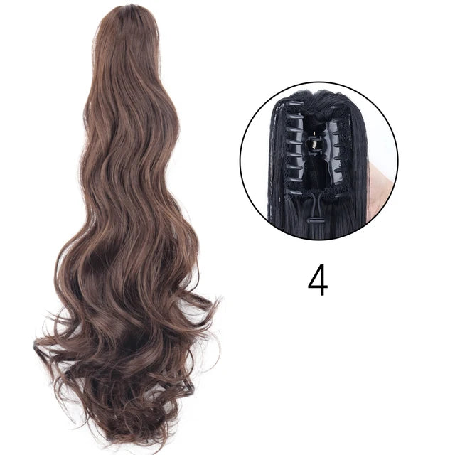 Extensiones de clip con garra sintética: cola de caballo larga y recta