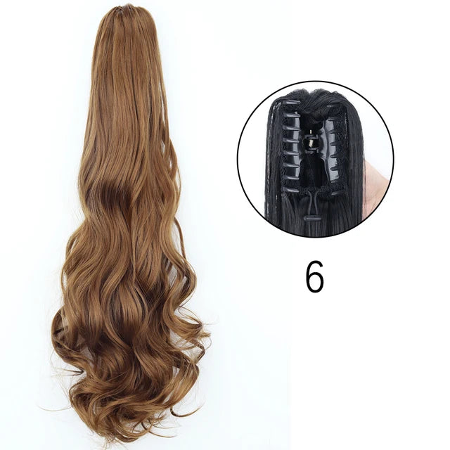 Extensiones de clip con garra sintética: cola de caballo larga y recta