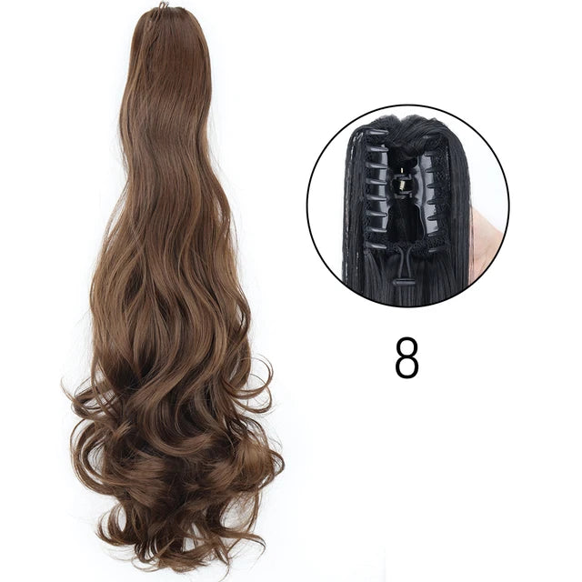 Extensiones de clip con garra sintética: cola de caballo larga y recta