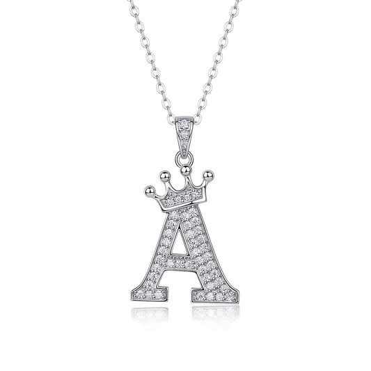 Moissanite Crown Alphabet Letter Pendant Necklace in 18K Gold Plated 925 Silver – 26 Letters Available