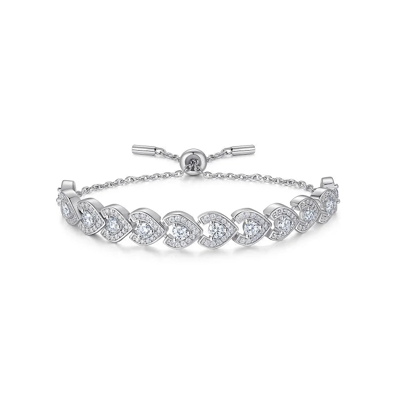 Adjustable Moissanite Bracelet in 925 Sterling Silver with 18K Gold Plating – Heart Design | Certificate of Authenticity
