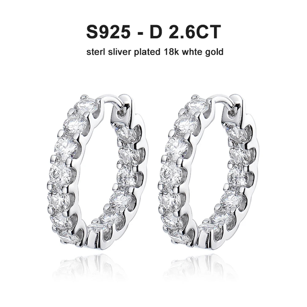 Aros de moissanita de 2,6 quilates | Corte redondo | Oro blanco de 18 quilates sobre plata 925 💎 Lujo radiante para momentos especiales 💎