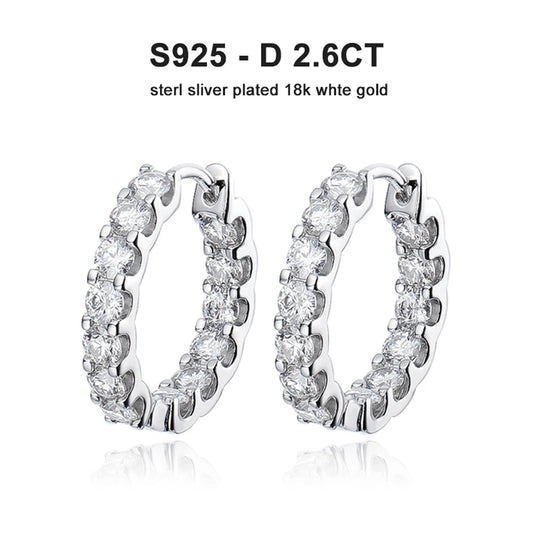 Aros de moissanita de 2,6 quilates | Corte redondo | Oro blanco de 18 quilates sobre plata 925 💎 Lujo radiante para momentos especiales 💎