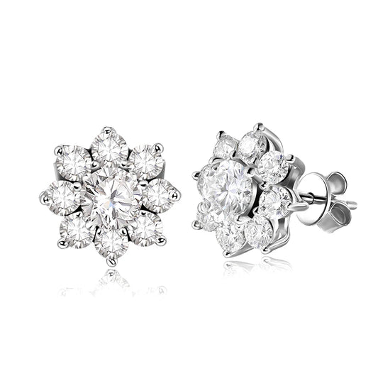 Pendientes de Moissanita | Corte Corazón y Flechas Redondos | Plata 925 + Oro Blanco 18K ✨ Brillo Excepcional con el Corte de Moissanita Más Fino ✨