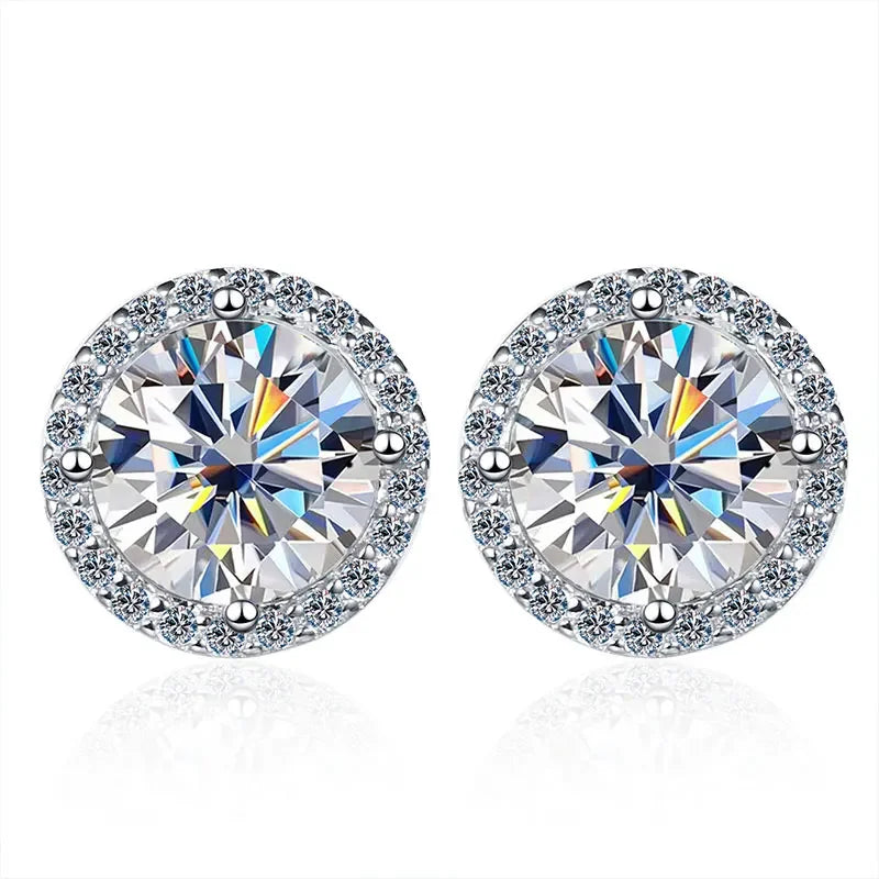 Pendientes de Moissanita | Corte Brillante Redondo | Plata 925 y Oro Blanco de 18K 💎 Lujo Asequible con Máximo Brillo 💎