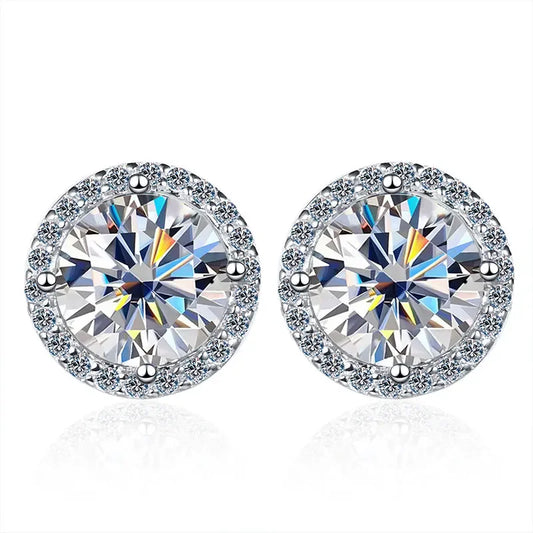 Pendientes de Moissanita | Corte Brillante Redondo | Plata 925 y Oro Blanco de 18K 💎 Lujo Asequible con Máximo Brillo 💎