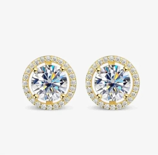 Pendientes de Moissanita | Corte Brillante Redondo | Plata 925 y Oro Blanco de 18K 💎 Lujo Asequible con Máximo Brillo 💎