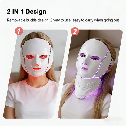 Wireless 7-Colour LED Face & Neck Mask – 180 LEDs, 8 Modes, Rechargeable