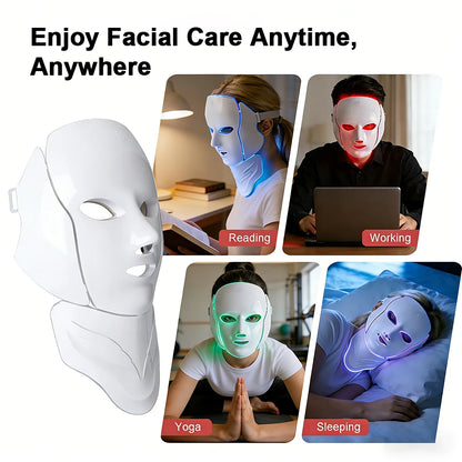 Wireless 7-Colour LED Face & Neck Mask – 180 LEDs, 8 Modes, Rechargeable