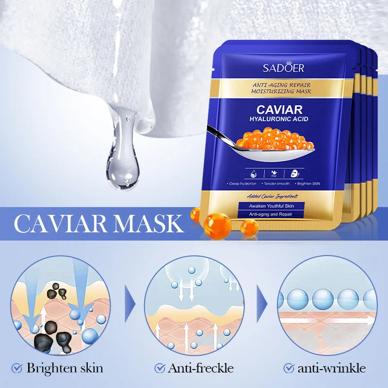 Caviar and Hyaluronic Acid Face Masks – Hydration, Firmness and Radiance (Pack of 5)