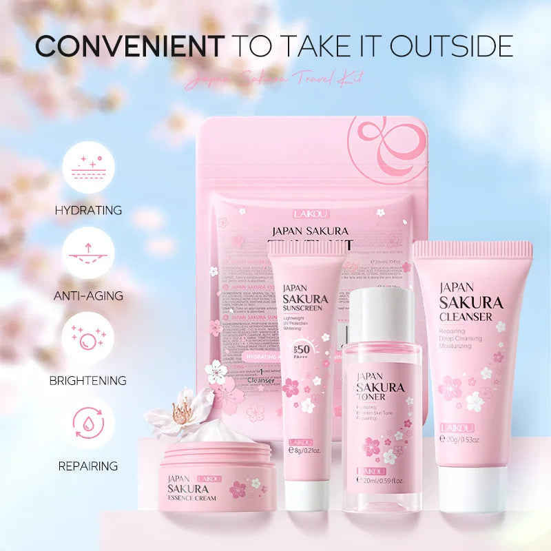 Sakura Skin Care Sets Limpiador facial Crema facial Suero Tónico Hidratante Iluminador Reafirmante Kit de cuidado facial Hidratante