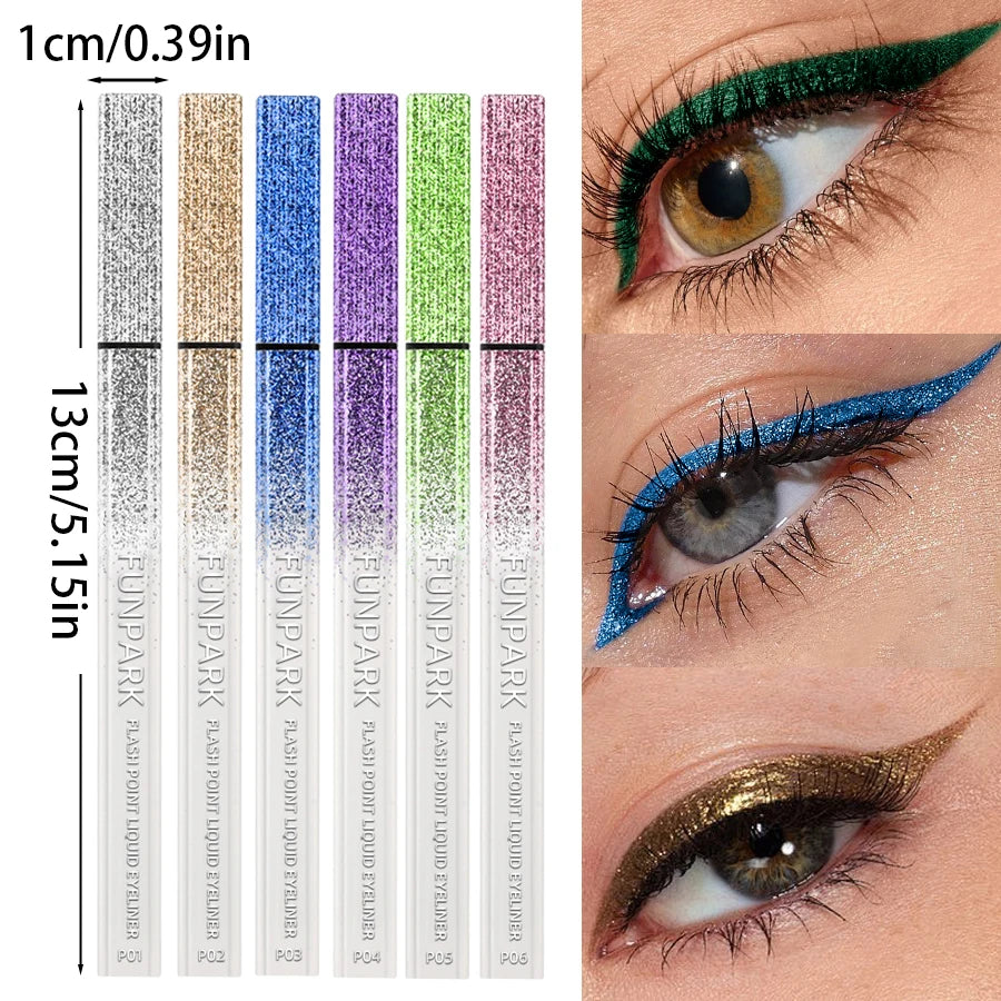 Diamond Glitter Liquid Eyeliner – Metallic Pearl Shine, Quick-Dry & Waterproof, 6 Shades