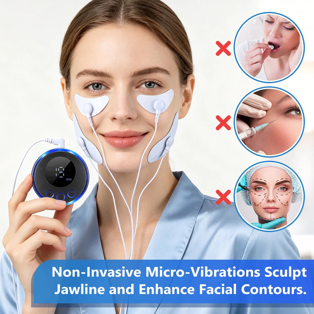 EMS Face & Eye Massager with Electrode Pads – 8 Modes, 19 Intensity Levels, Rechargeable