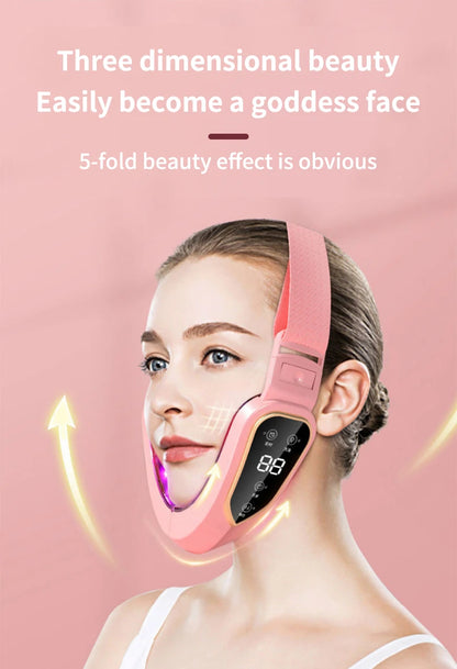V-Line Face Lifting Belt – Vibration Massage & 5-Colour LED, Rechargeable, 4 Colours