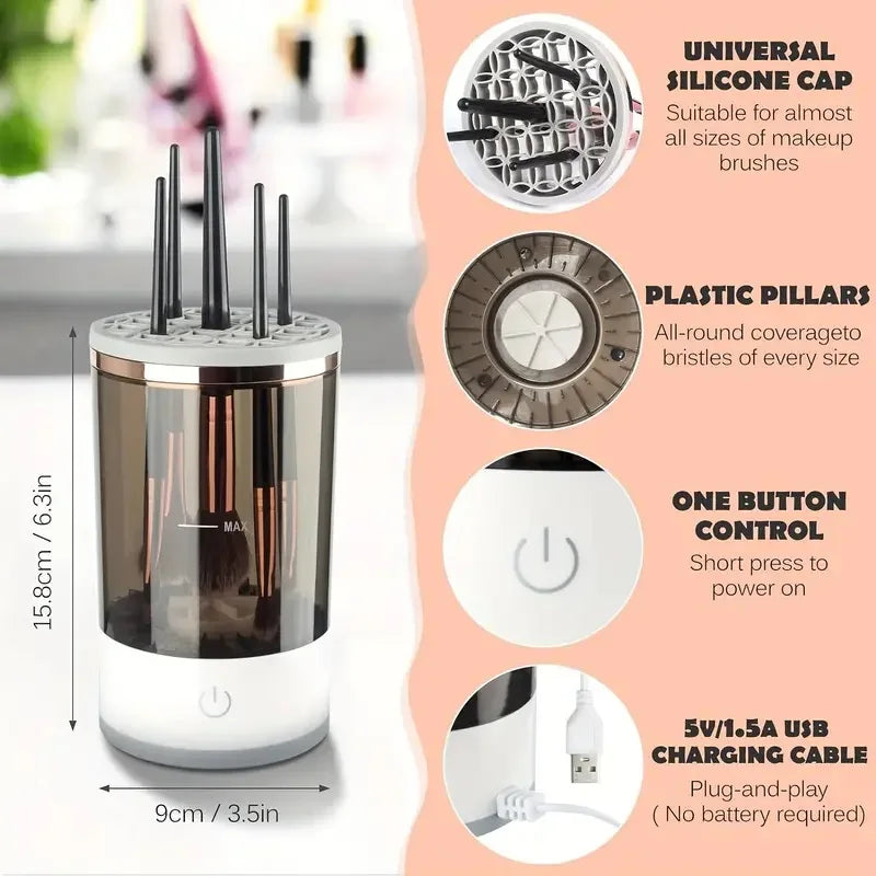 Portable Electric Makeup Brush Cleaner Machine with USB Plug - Quick Brush Cleaner