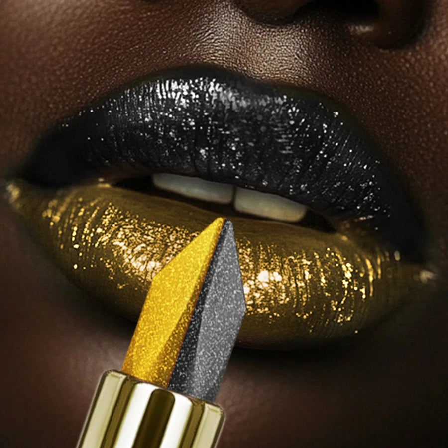 Black and gold two-tone glitter lipstick by RAVEN KRONE, detail 5