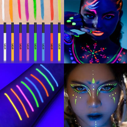 UV Neon Liquid Eyeliner – Blacklight Glow, Matte, Waterproof & Quick-Dry, 8 Colours