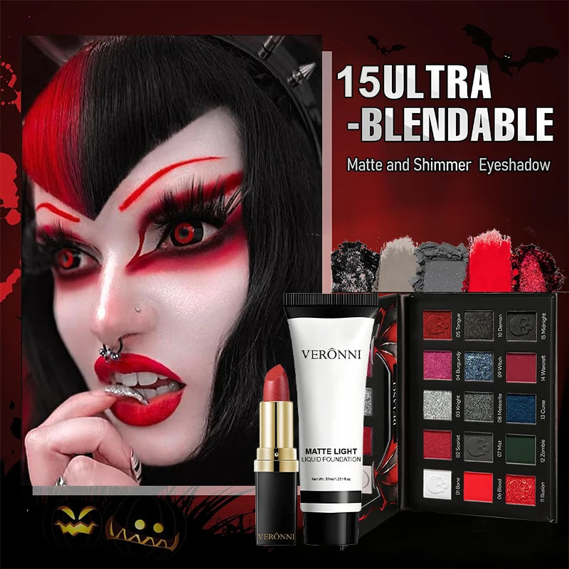 Gothic makeup set with eyeshadow palette, white foundation and lipstick by RAVEN KRONE, detail 3
