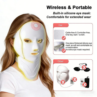 Wireless 7-Colour LED Face & Neck Mask – 180 LEDs, 8 Modes, Rechargeable