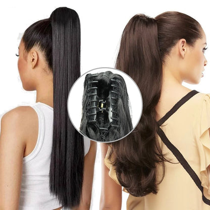 Synthetic Claw Clip In Extensions - Long Straight Ponytail