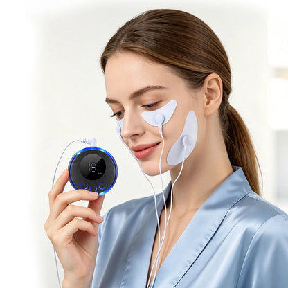 EMS Face & Eye Massager with Electrode Pads – 8 Modes, 19 Intensity Levels, Rechargeable