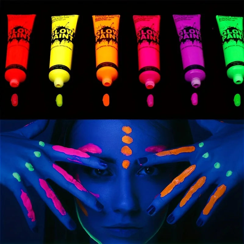 UV-Neon-Gesichts- & Körperfarben-Set – 6 × 10 ml, leuchtet unter Schwarzlicht, auf Wasserbasis