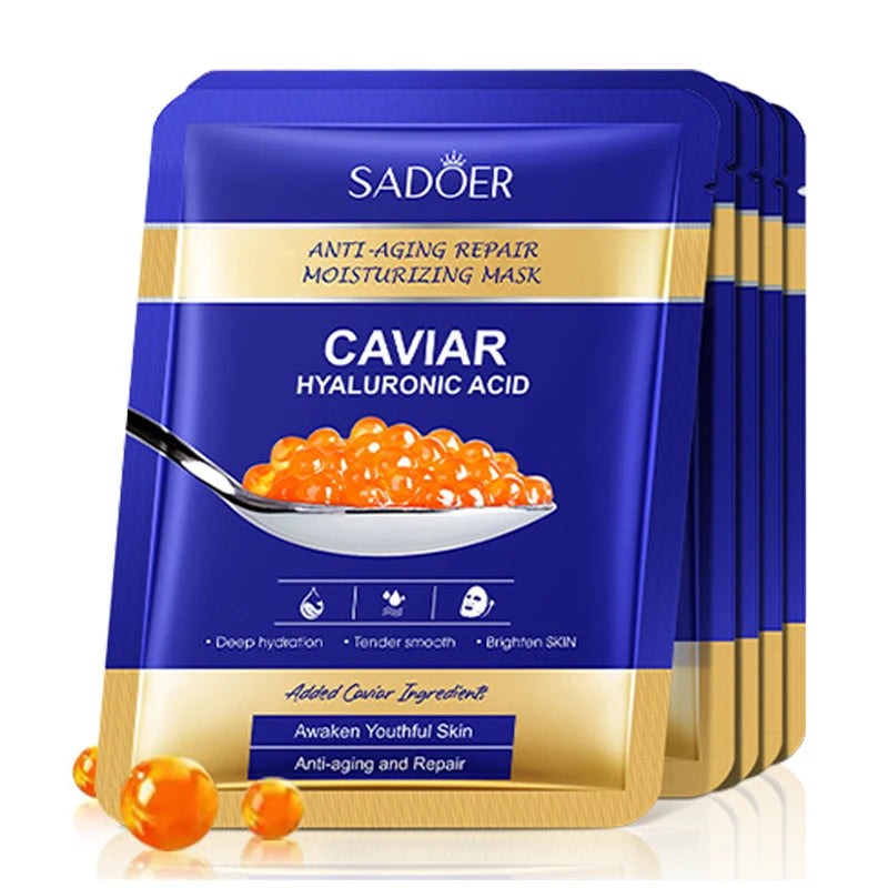 Caviar and Hyaluronic Acid Face Masks – Hydration, Firmness and Radiance (Pack of 5)