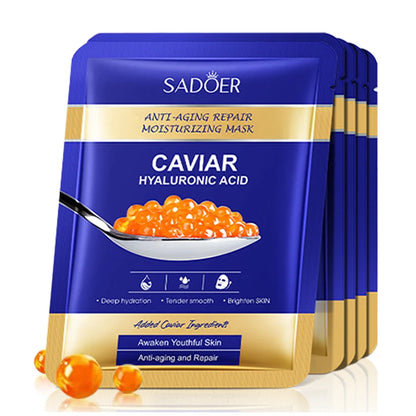 Caviar and Hyaluronic Acid Face Masks – Hydration, Firmness and Radiance (Pack of 5)