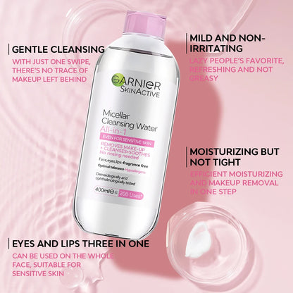 400ml Garnier All in One Cleansing Water Deep Makeup Remove Sensitive Soothes Cleaning Water Refresh Hydrate