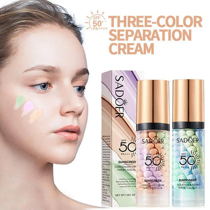 Face Makeup Primer Tri-color Cream Contour Color Isolation Waterproof Makeup Foundation Natural Makeup Base Cream 40g