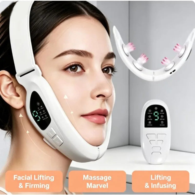 V-Line Face Lifting Belt – Vibration Massage & 5-Colour LED, Rechargeable, 4 Colours