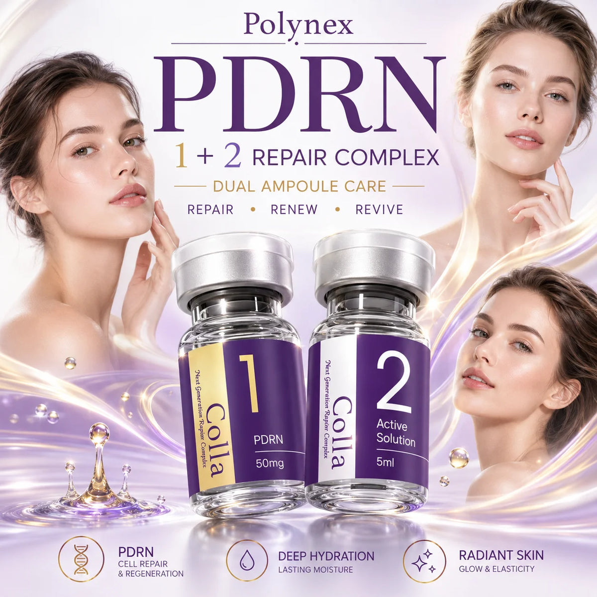 2-Step Korean Ampoule Kit – PDRN, NAD+, Collagen & Brightening, Powder + Solution, 6 Formulas