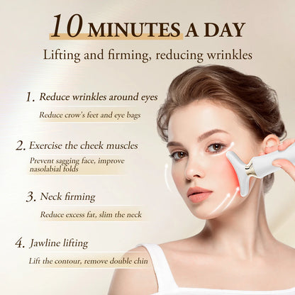 Neck & Face Lifting Device – Bipolar Microcurrent, 5-Colour LED & Warm Massage, 24K Gold-Plated Head