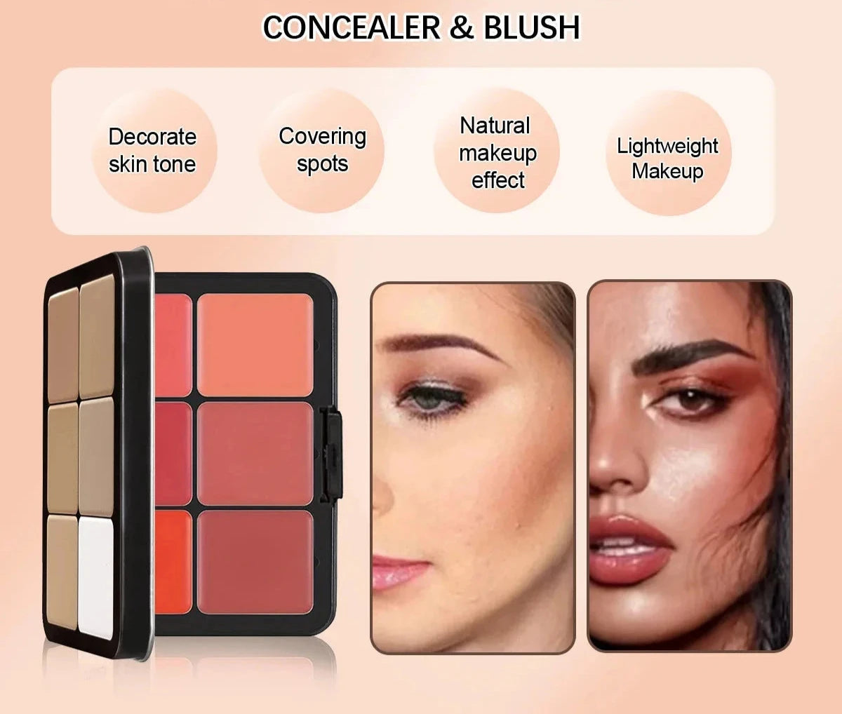 Paleta de maquillaje todo en uno con 12 colores de corrector, rubor, crema, iluminador, mate y contorno