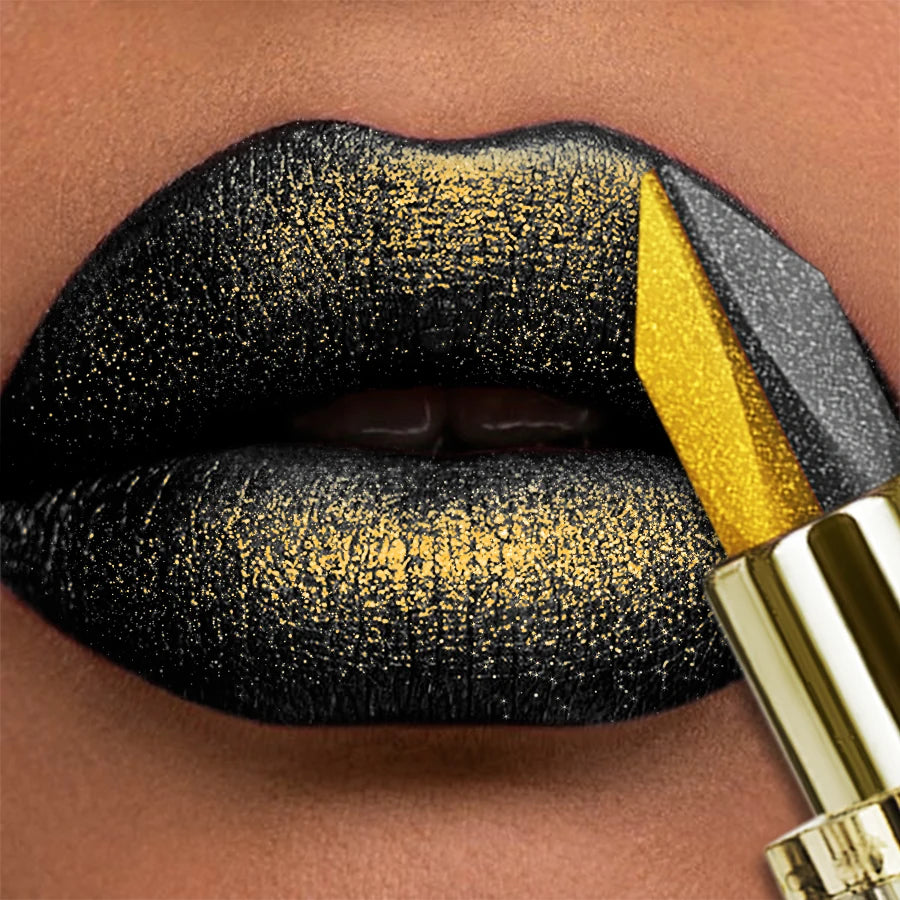 Black and gold two-tone glitter lipstick by RAVEN KRONE, detail 3