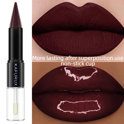 2-in-1 Matte Lipstick & Glossy Top Coat – Dual-Ended, Waterproof & Long-Lasting, 5 Dark Shades