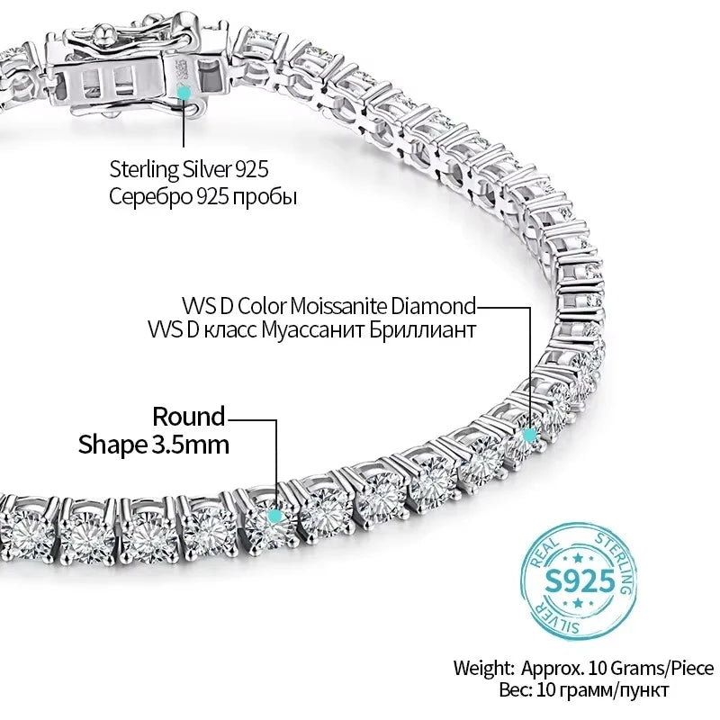 Luxury Moissanite Tennis Bracelet for Women – DVVS1 Round Cut Diamond Simulant, 925 Sterling Silver White Gold Plated
